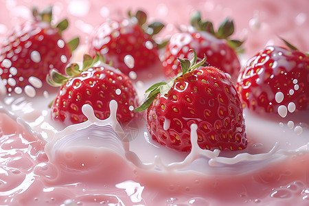 丹东草莓美味的草莓牛奶设计图片