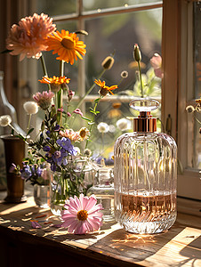 阳光洒在玻璃瓶上背景图片