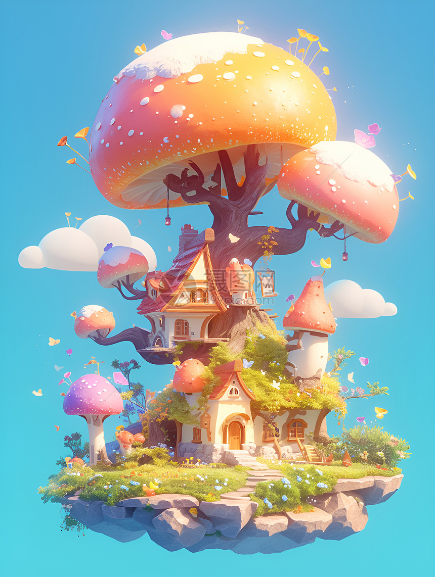 仙境中的魔法蘑菇屋图片