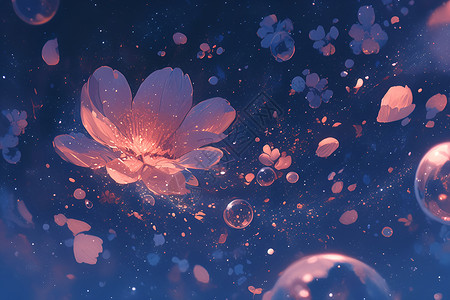 美丽漂浮花瓣蓝色梦幻的花瓣漂浮插画