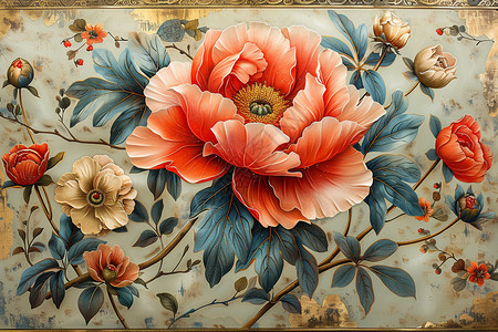 中国文化牡丹花图案背景图片