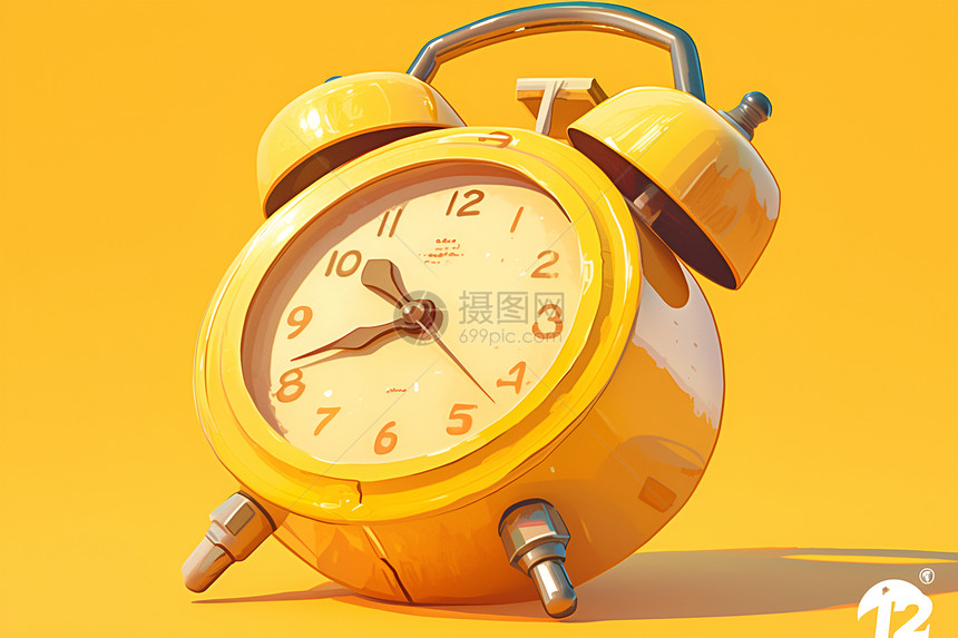 黄色闹钟的立体模型插画图片