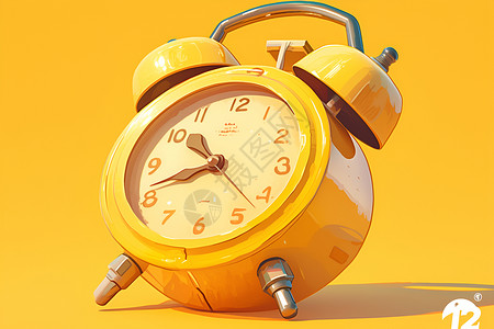 时间立体装饰黄色闹钟的立体模型插画插画
