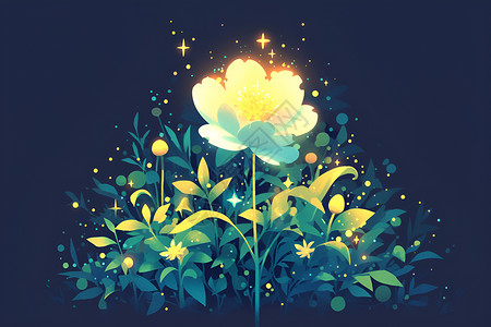 星光点亮的奇幻花朵背景图片