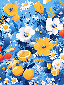 花与水果的绘画背景图片
