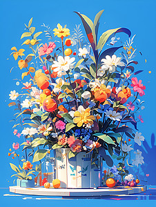 蓝色背景下的鲜花背景图片
