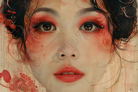 亚洲版图亚洲女性肖像插画