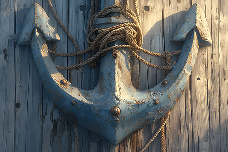 绳索船上的船锚插画