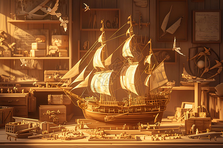木质的船模背景图片
