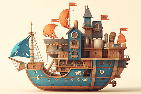 木制船模插画
