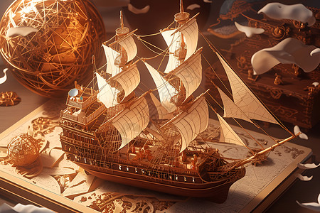 彩船微彩的木制船插画
