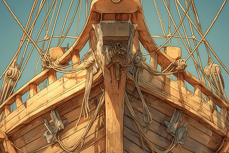 船舷巨大的木船插画