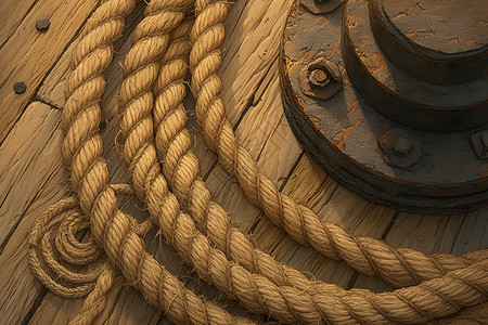 创意编织木船上的绳索插画