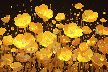 黄色花卉夕阳下的黄花海插画