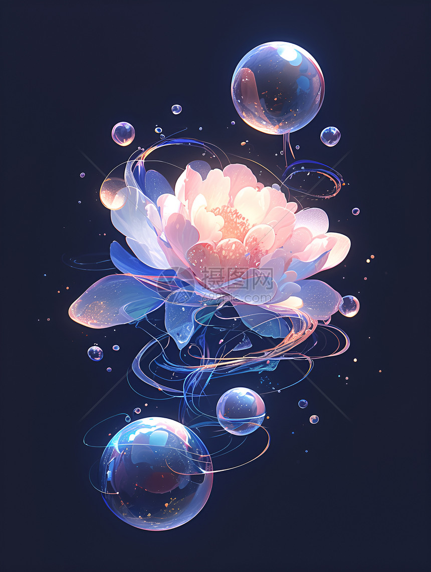 气泡球围绕的花朵图片