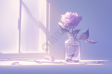 花瓶里玫瑰花窗台上玻璃罐里的玫瑰花插画