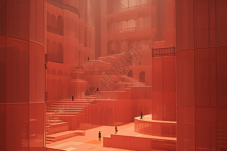 红色抽象阶梯建筑背景图片