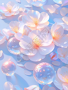 连接水泡水泡间的玻璃花插画