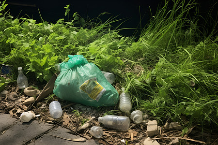 垃圾瓶子路边的可回收垃圾背景