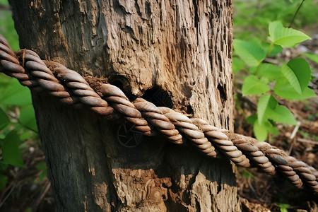 树木上的绳子背景图片