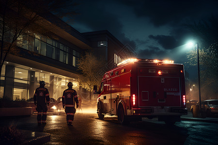 紧急救火的消防车夜幕下的消防车背景