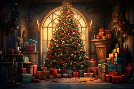 缤纷圣诞缤纷的圣诞树插画