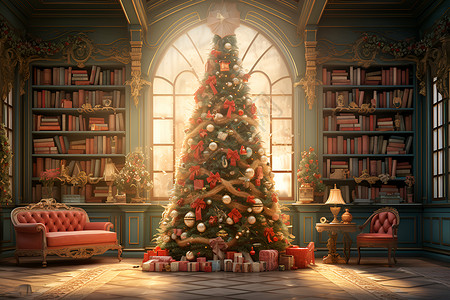 阳光里的圣诞树背景图片