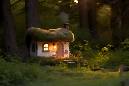 草地上的可爱小屋背景图片