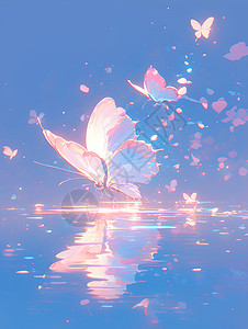 彩色花卉素材涟漪上的彩色蝴蝶插画