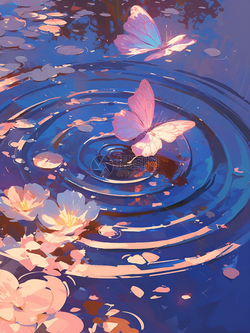 水面涟漪上的蝴蝶图片