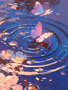 水面涟漪上的蝴蝶背景图片