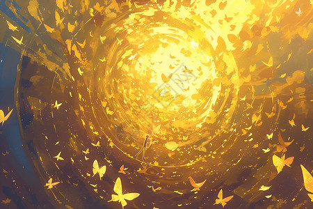 金色蝴蝶飞向天空背景图片
