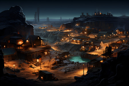 夜幕下的矿场背景图片