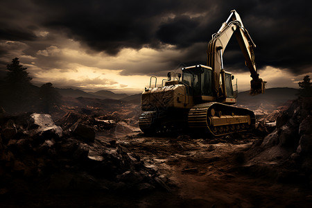 山道上的挖掘机背景图片