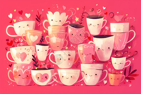 陶瓷咖啡杯浪漫陶瓷插画