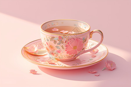 瓷器口粉色陶瓷杯插画