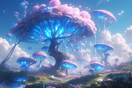 魔幻蘑菇森林背景图片