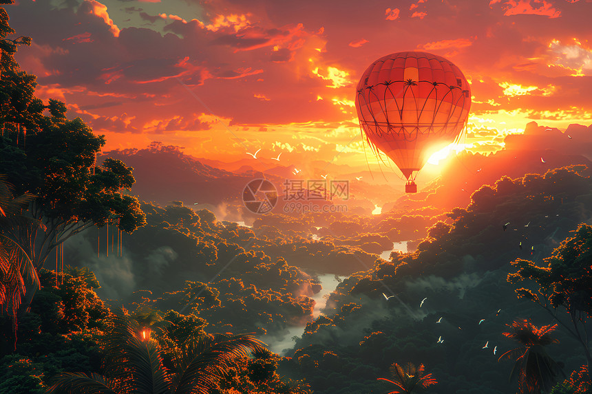 热气球下的风景图片