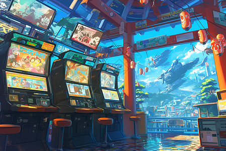 游乐园里的游戏机背景图片