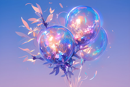 花叶间的水晶气球背景图片