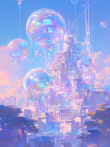 梦幻城市里的气球背景图片