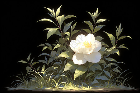 白花花框树叶上的花卉插画