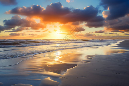 海洋云朵立体剪纸夕阳下的海滩美景背景