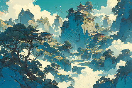 庐山山水画背景图片