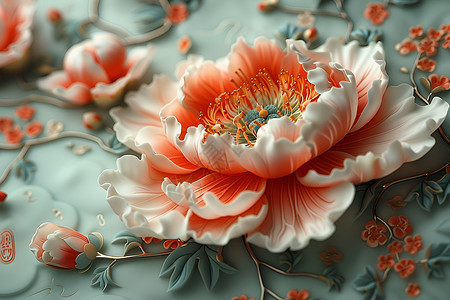 花卉牡丹花牡丹红牡丹牡丹花纹瓷瓶设计图片