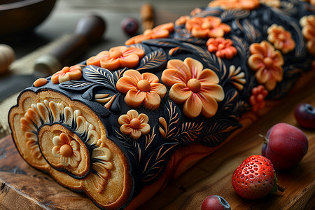 水果奶油蛋糕卷花果蛋糕卷设计图片