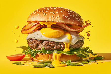 美食快餐五彩斑斓的汉堡插画