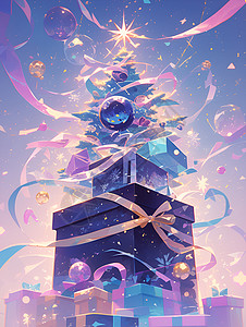 圣诞背景板圣诞树下的礼物盒插画