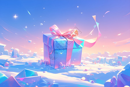 彩色蝴蝶结雪地上的彩色礼物盒插画