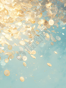 玻璃瓶里的硬币阳光里漂浮的金币插画